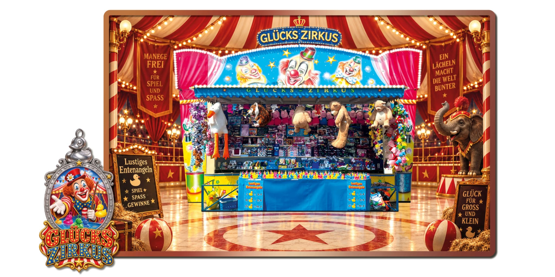 Der Glücks Zirkus mit Entenangeln und Gewinnen in Zirkusatmosphäre